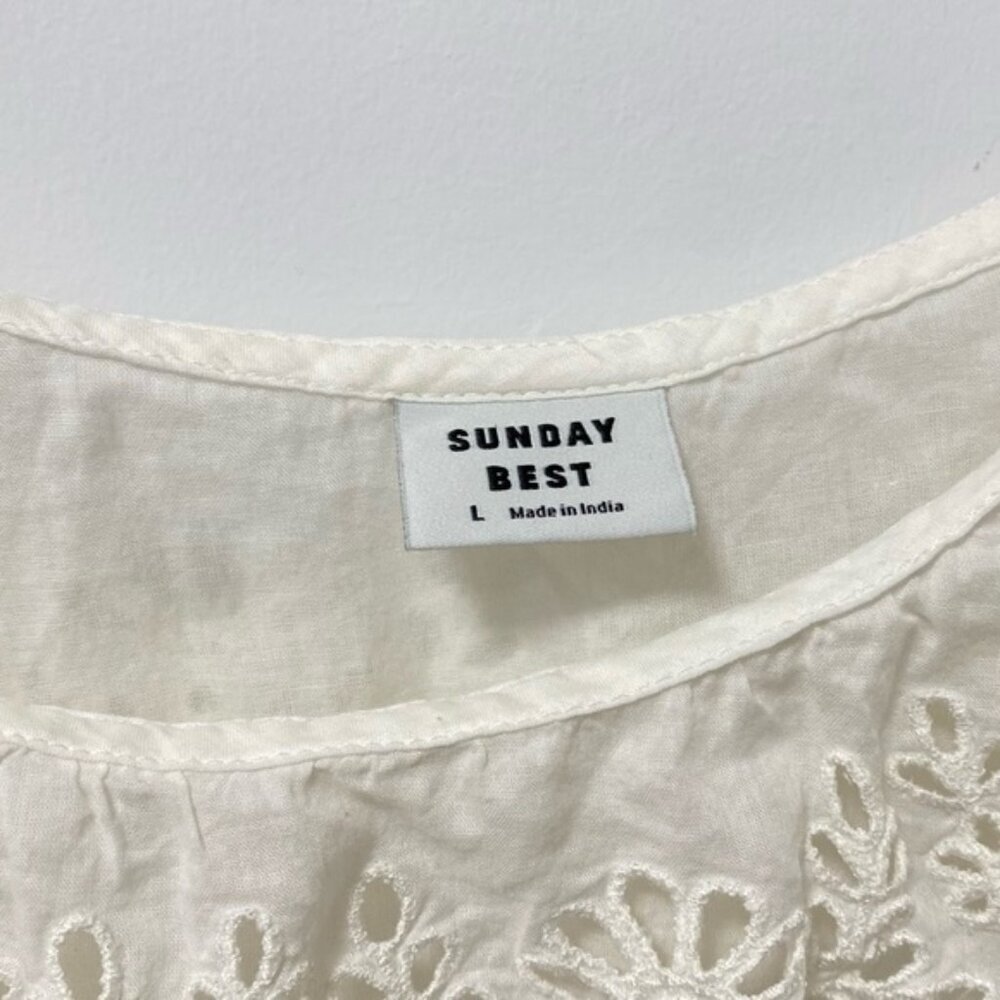 Aritzia Sunday Best Scoop Back Frilly Blouse White Size L — 100% Cotton - Picture 8 of 9